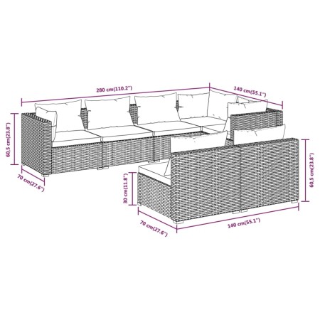 Set Divani da Giardino 7 pz con Cuscini in Polyrattan Nero