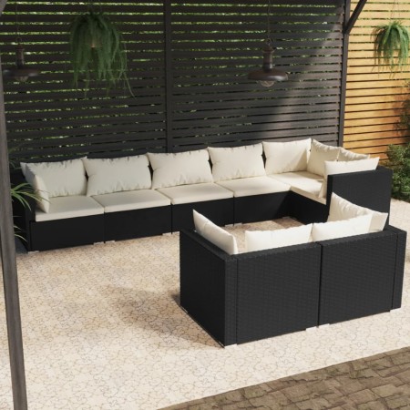 Set Mobili da Giardino con Cuscini 8 pz Nero in Polyrattan