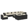 Set Mobili da Giardino 10 pz con Cuscini in Polyrattan Nero