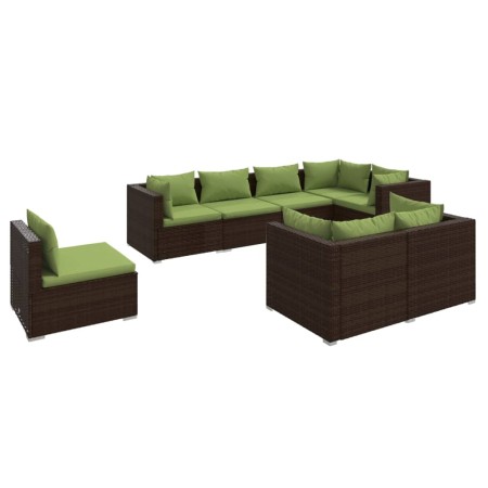 Set Divani da Giardino 8 pz con Cuscini in Polyrattan Marrone