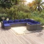 Set Divani da Giardino 10 pz con Cuscini in Polyrattan Grigio