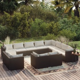 Set Divani da Giardino 12 pz con Cuscini in Polyrattan Nero