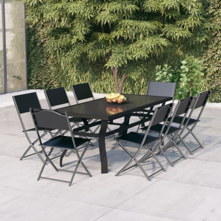 Set da Pranzo per Giardino 9 pz Grigio e Nero