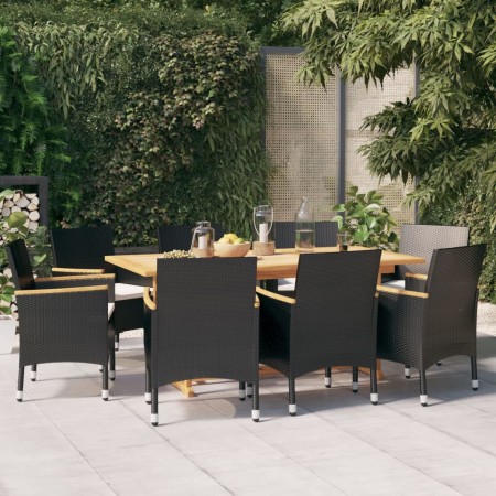 Set da Pranzo per Giardino 9 pz con Cuscini Nero