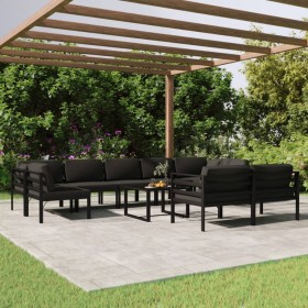 Set Divani da Giardino 10 pz con Cuscini in Alluminio Antracite