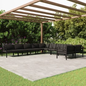 Set Divani da Giardino 10 pz con Cuscini in Alluminio Antracite