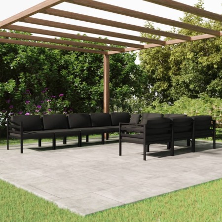 Set Divani da Giardino 10 pz con Cuscini in Alluminio Antracite