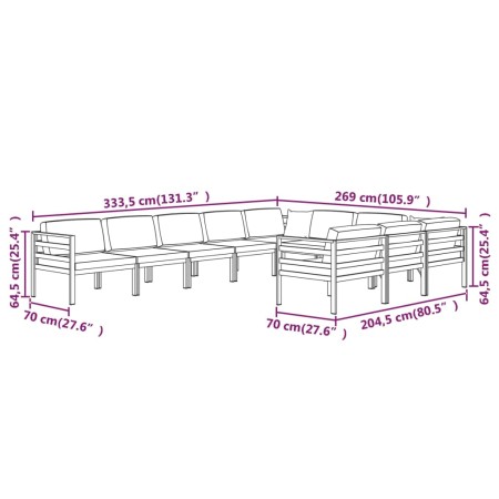 Set Divani da Giardino 10 pz con Cuscini in Alluminio Antracite