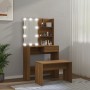 Set Tavolo da Toeletta con LED Rovere Marrone Legno Multistrato