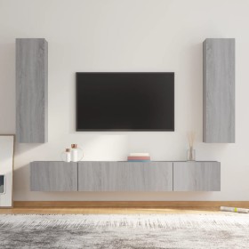 Set di Mobili Porta TV 4 pz Grigio Sonoma in Legno Multistrato