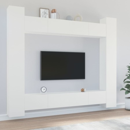 Set Mobili Porta TV 8pz Bianco in Legno Multistrato