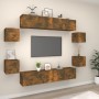 Set Mobili Porta TV 8pz Rovere Fumo in Legno Multistrato