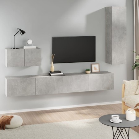 Set di Mobili Porta TV 4 pz Grigio Cemento in Legno Multistrato