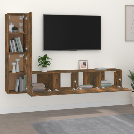 Set di Mobili Porta TV 4 pz Rovere Fumo in Legno Multistrato