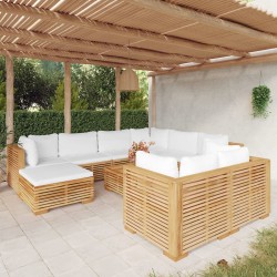 Set Divani da Giardino 10 pz con Cuscini Legno Massello di Teak