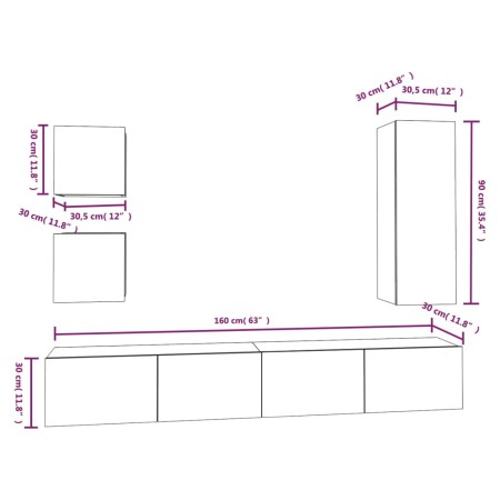 Set di Mobili Porta TV 5 pz Nero in Legno Multistrato