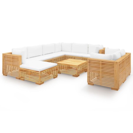 Set Divani da Giardino 10 pz con Cuscini Legno Massello di Teak