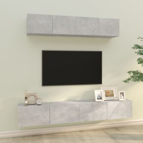 Set di Mobili Porta TV 4 pz Grigio Cemento in Legno Multistrato