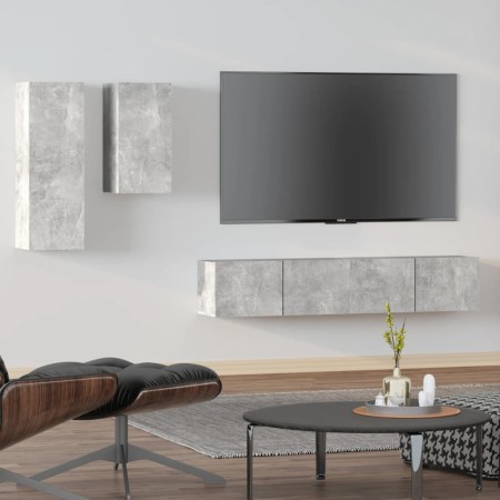 Set di Mobili Porta TV 4 pz Grigio Cemento in Legno Multistrato