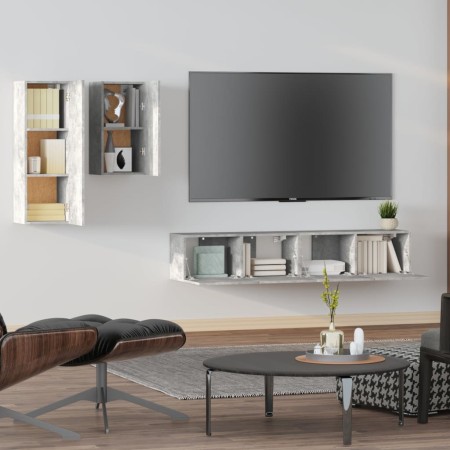 Set di Mobili Porta TV 4 pz Grigio Cemento in Legno Multistrato