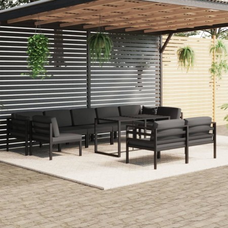 Set Divani da Giardino 10 pz con Cuscini in Alluminio Antracite