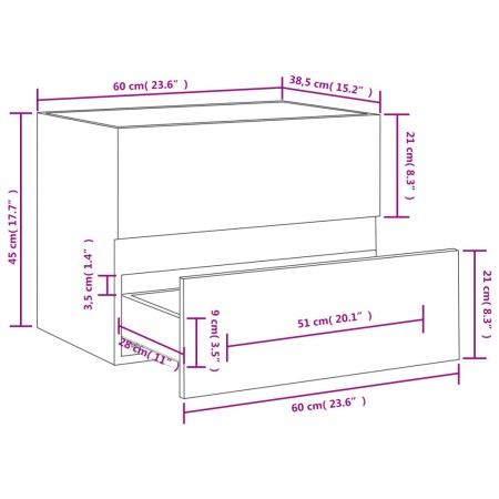 Mobile Lavabo Grigio Cemento 60x38,5x45 cm in Legno Multistrato