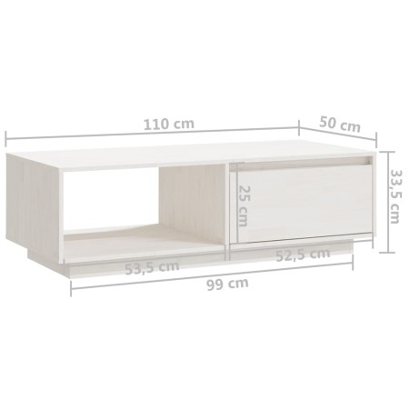 Tavolino da Salotto Bianco 110x50x33,5cm Legno Massello di Pino