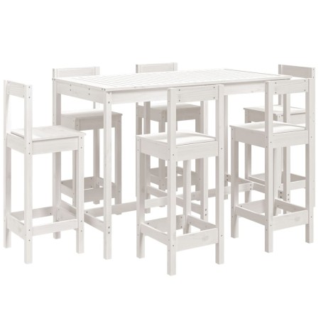 Set Bar da Giardino 7 pz Bianco in Legno Massello di Pino