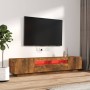 Set Mobili TV 2pz con Luci LED Rovere Fumo in Legno Multistrato