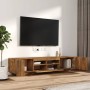 Set Mobili TV 2pz con Luci LED Rovere Fumo in Legno Multistrato