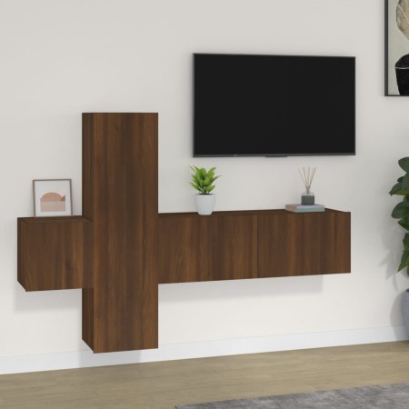 Set Mobili Porta TV 3 pz Rovere Marrone in Legno Multistrato