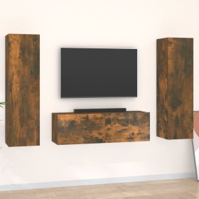 Set Mobili Porta TV 3 pz Rovere Fumo in Legno Multistrato