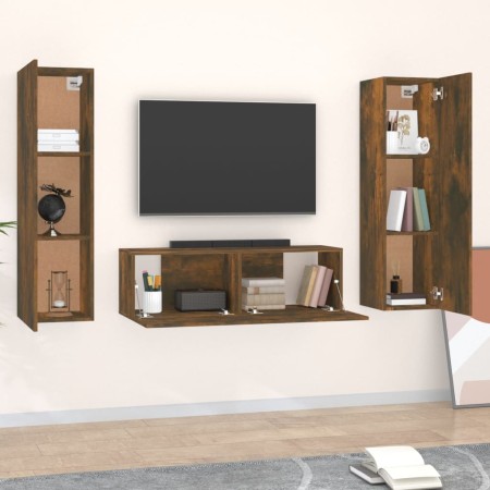 Set Mobili Porta TV 3 pz Rovere Fumo in Legno Multistrato