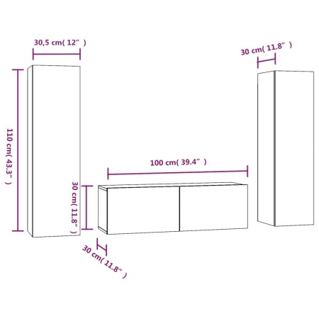 Set Mobili Porta TV 3 pz Rovere Fumo in Legno Multistrato