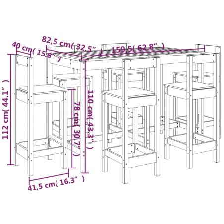 Set Bar da Giardino 7 pz Bianco in Legno Massello di Pino