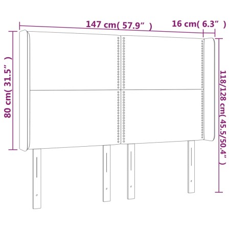 Testiera a LED Tortora 147x16x118/128 cm in Tessuto