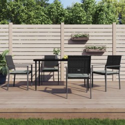 Sedie da Giardino con Cuscini 4pz Nere 54x62,5x89 cm Polyrattan