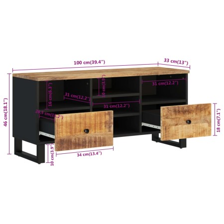 Mobile TV 100x33x46cm Legno Massello Mango e Legno Multistrato