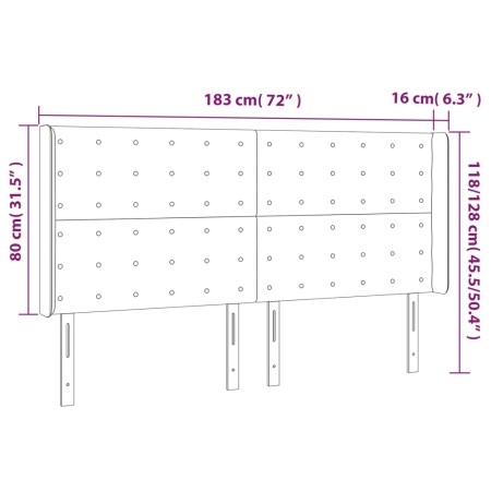 Testiera a LED Tortora 183x16x118/128 cm in Tessuto