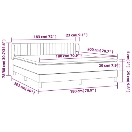 Giroletto a Molle con Materasso Grigio Scuro 180x200 cm Velluto