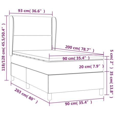 Giroletto a Molle con Materasso Nero 90x200 cm in Velluto