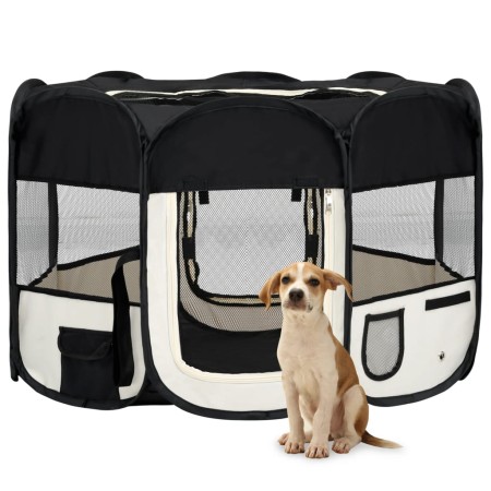 Box per Cani Pieghevole con Borsa Trasporto Nero 110x110x58 cm