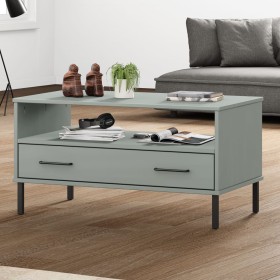 Tavolino Gambe Metallo Grigio 85x50x45 cm Legno Massello OSLO