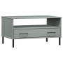 Tavolino Gambe Metallo Grigio 85x50x45 cm Legno Massello OSLO