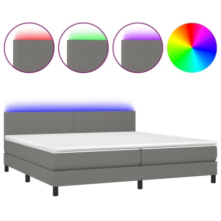 Letto a Molle Materasso e LED Grigio Scuro 200x200cm in Tessuto