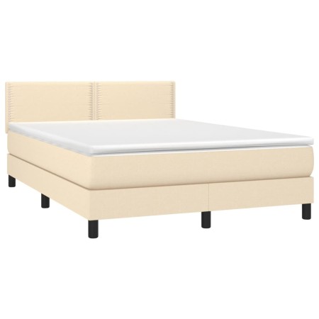 Letto a Molle con Materasso e LED Crema 140x190 cm in Tessuto