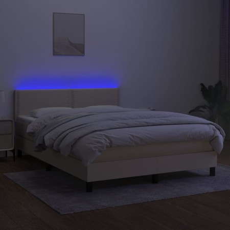 Letto a Molle con Materasso e LED Crema 140x190 cm in Tessuto