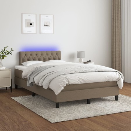 Letto a Molle con Materasso e LED Tortora 120x200cm in Tessuto