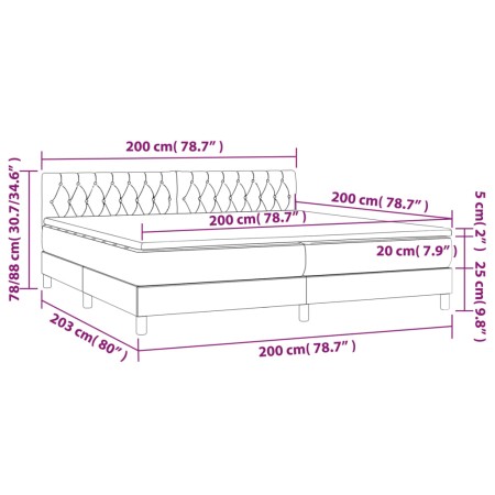 Letto a Molle Materasso e LED Grigio Scuro 200x200cm in Tessuto