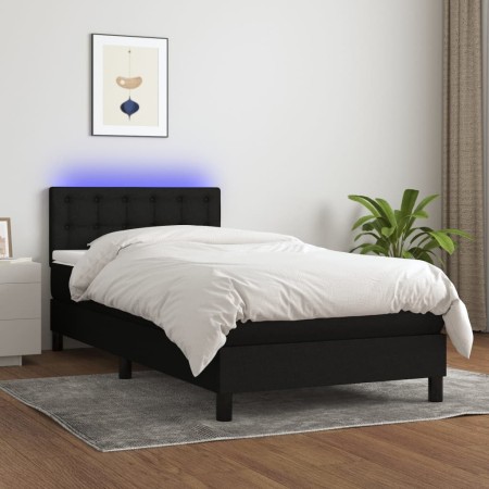 Letto a Molle con Materasso e LED Nero 100x200 cm in Tessuto